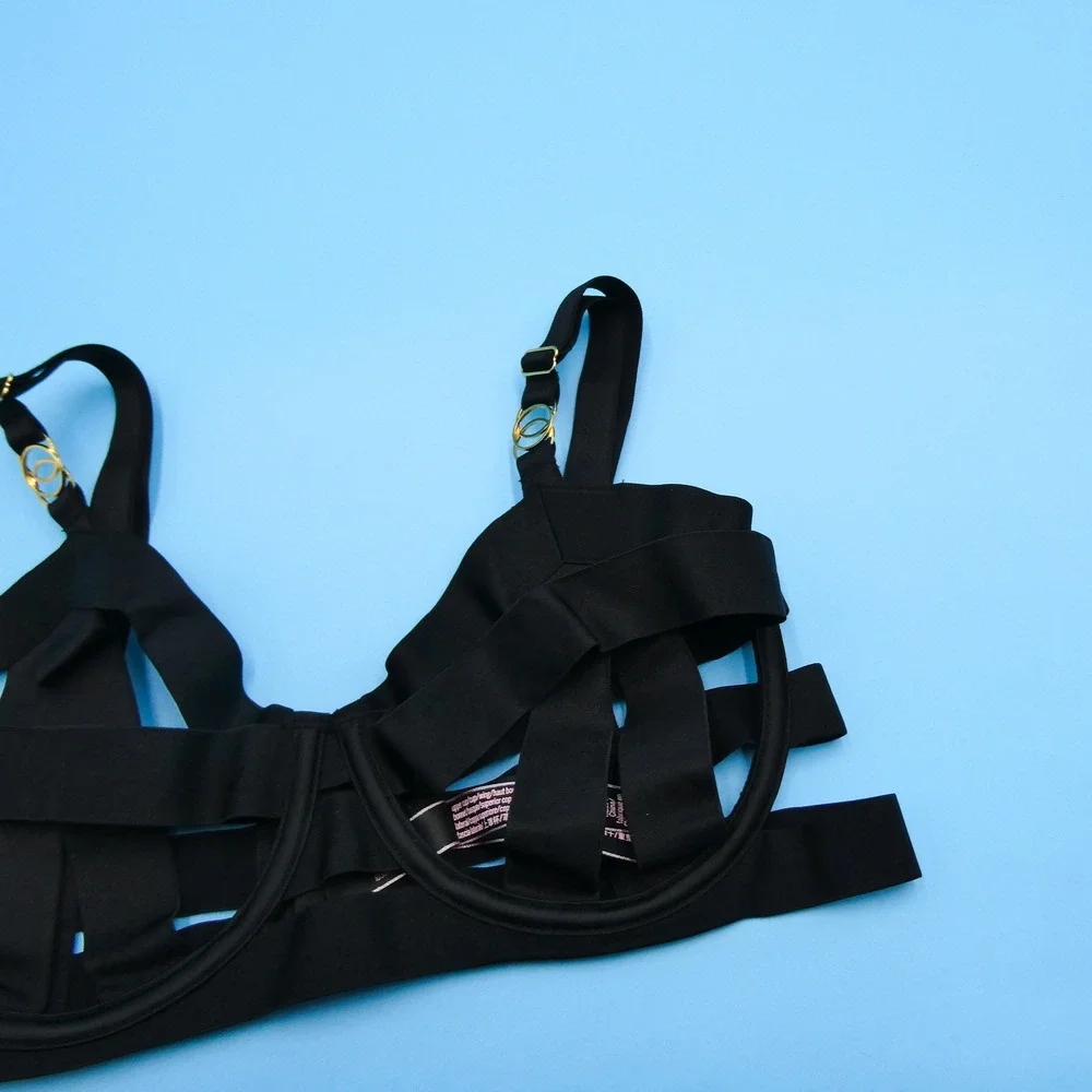 Victoria's Secret Balconette Bra Womens 34D Strappy Cage Black‎ Unlined Nylon